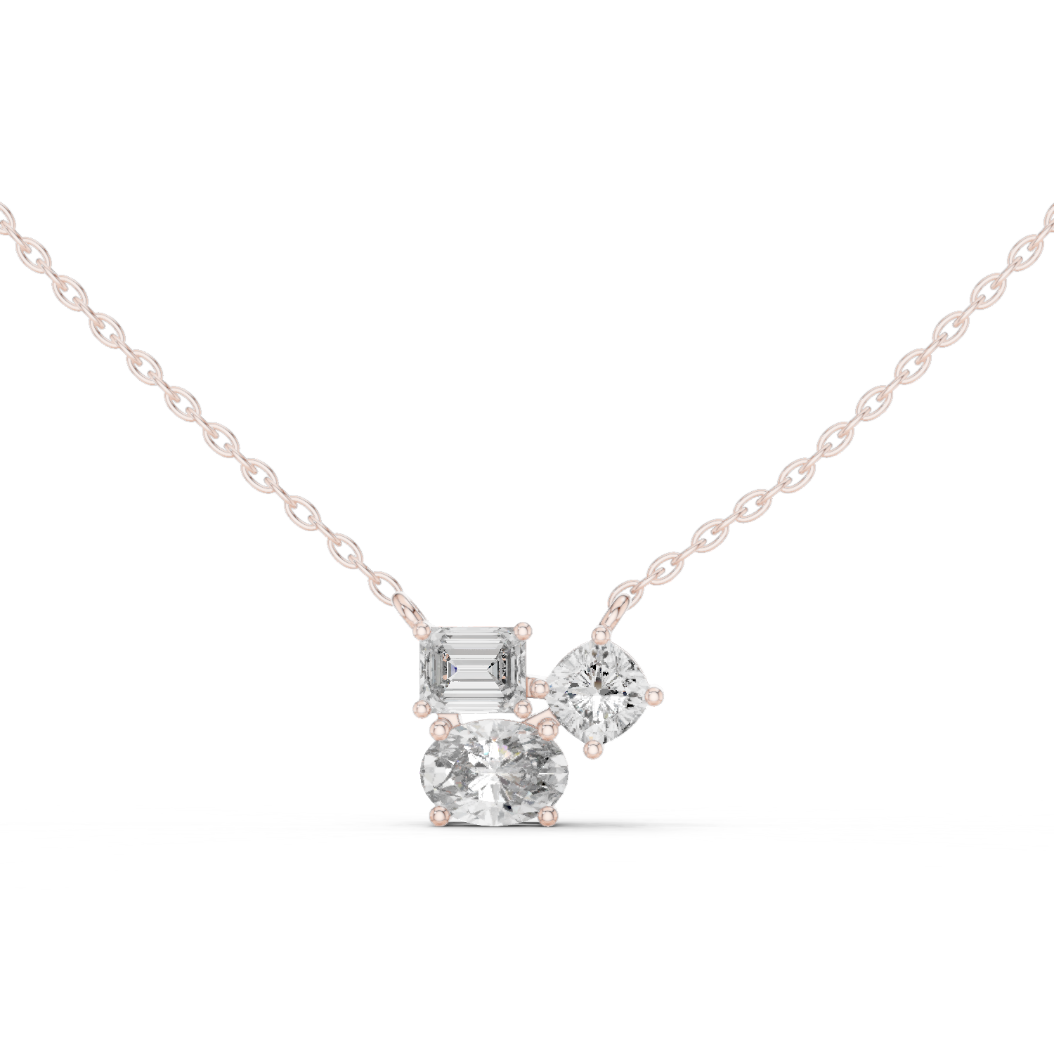 14K Solid Gold Lab Diamond Pendant Necklace, Rose Gold