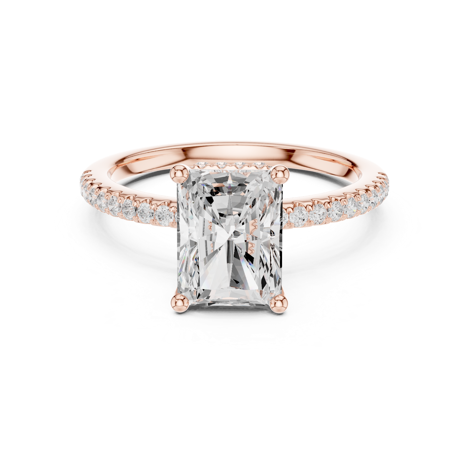 Gold Ring DDLR-177, Radiant center stone, Rose Gold, view 4