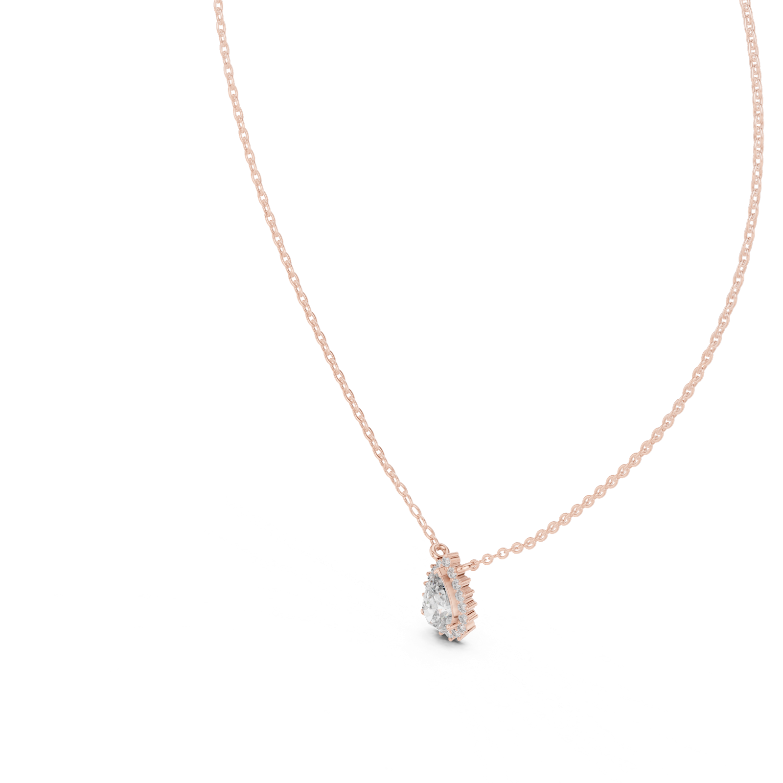 14K Solid Gold Lab Diamond Halo Pendant Necklace, Rose Gold, view 2