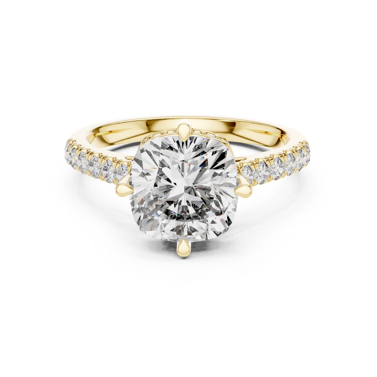 14K Solid Gold Lab Diamond Solitaire Ring, Yellow Gold