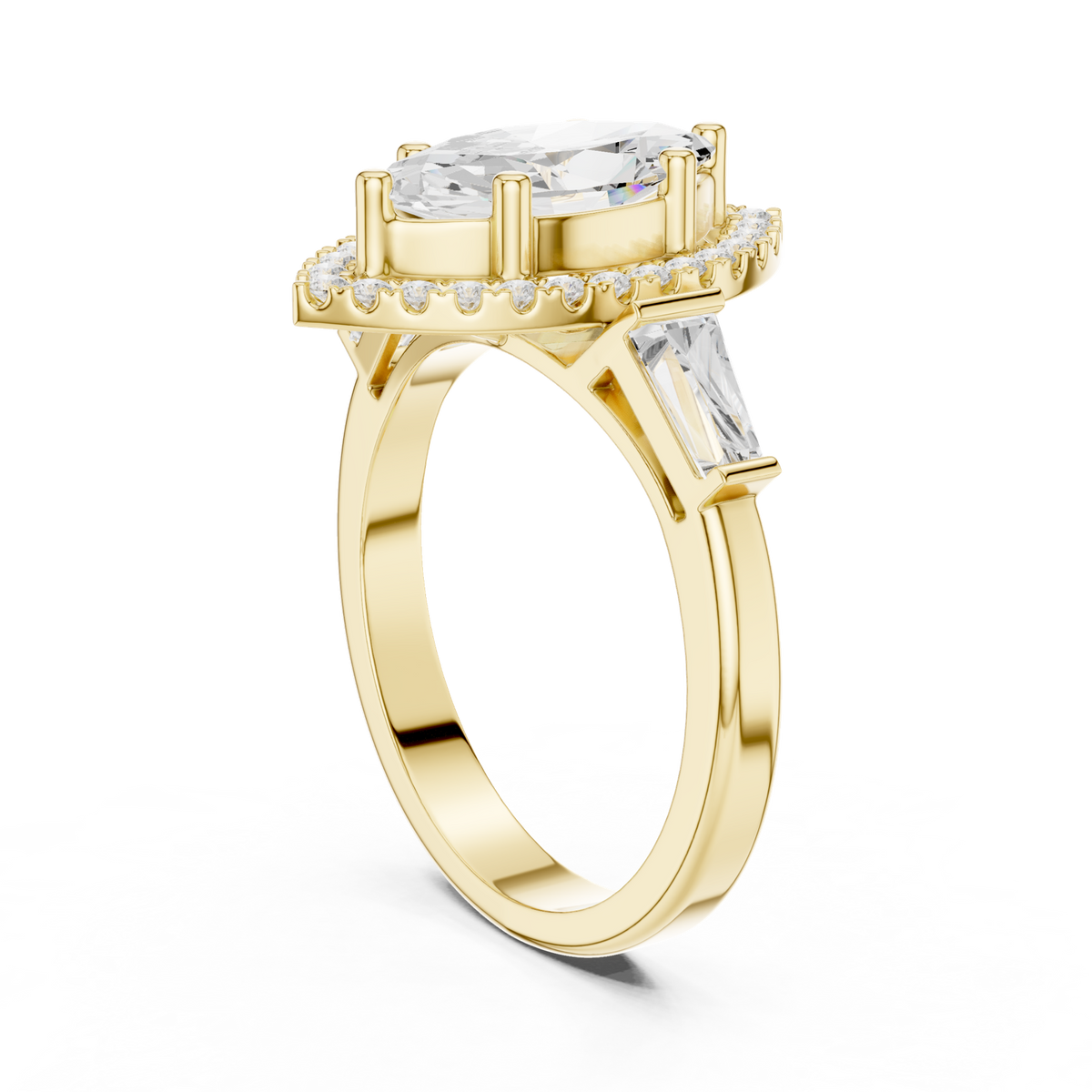 14K Solid Gold Lab Diamond Halo Ring, Yellow Gold, view 1