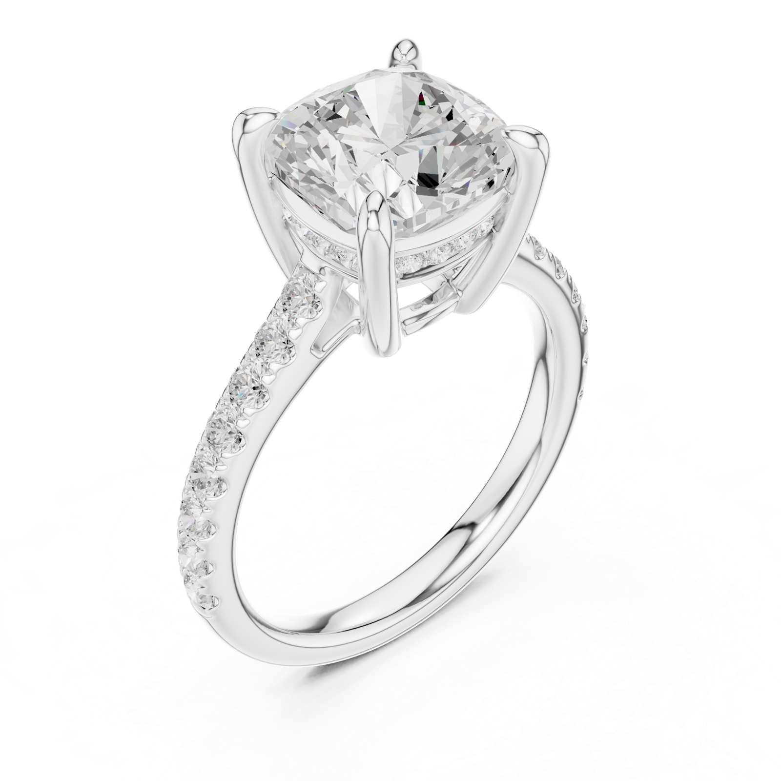 Gold Ring, Cushion center stone, White Gold, view 2