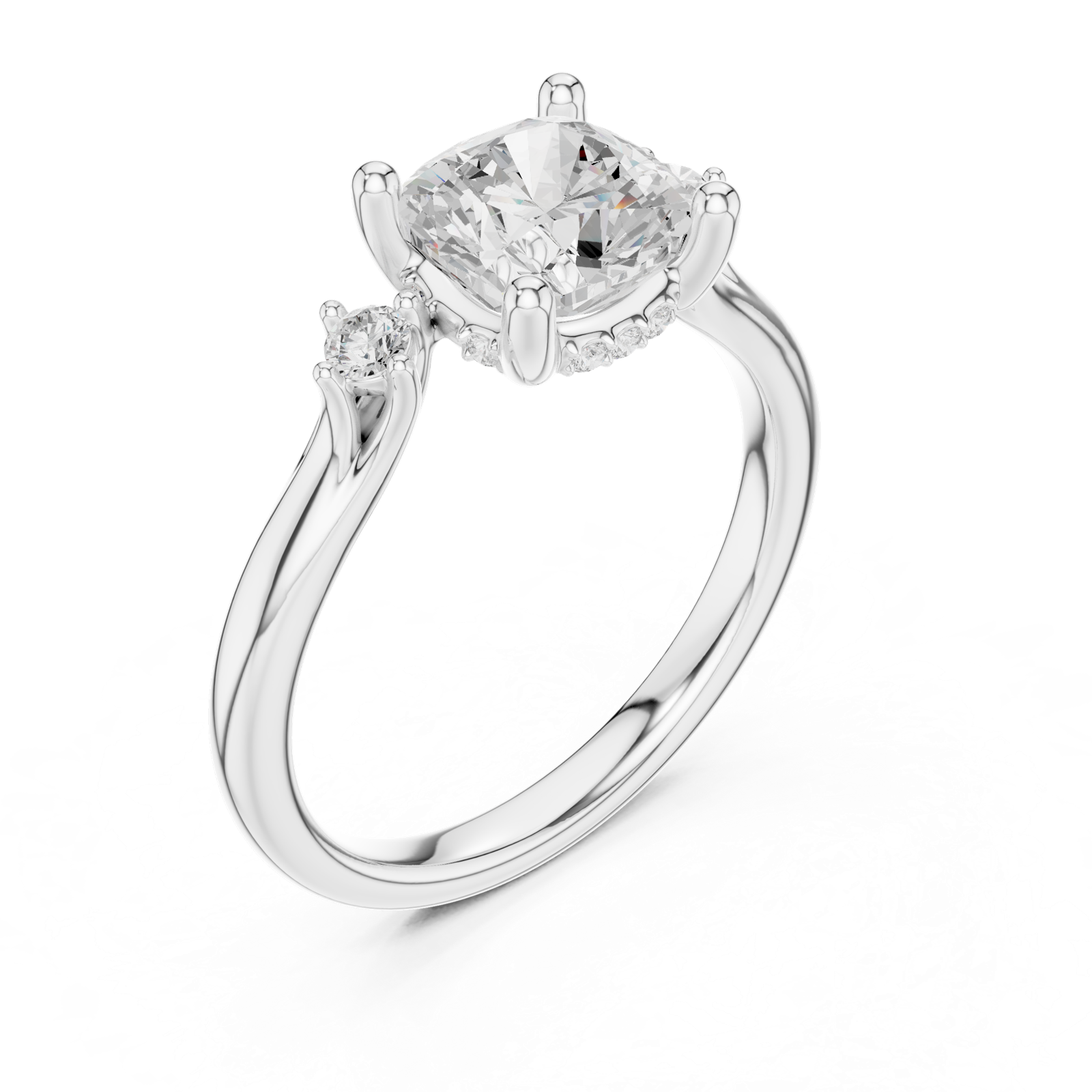 Gold Ring DDLR-164, Cushion center stone, White Gold, view 2