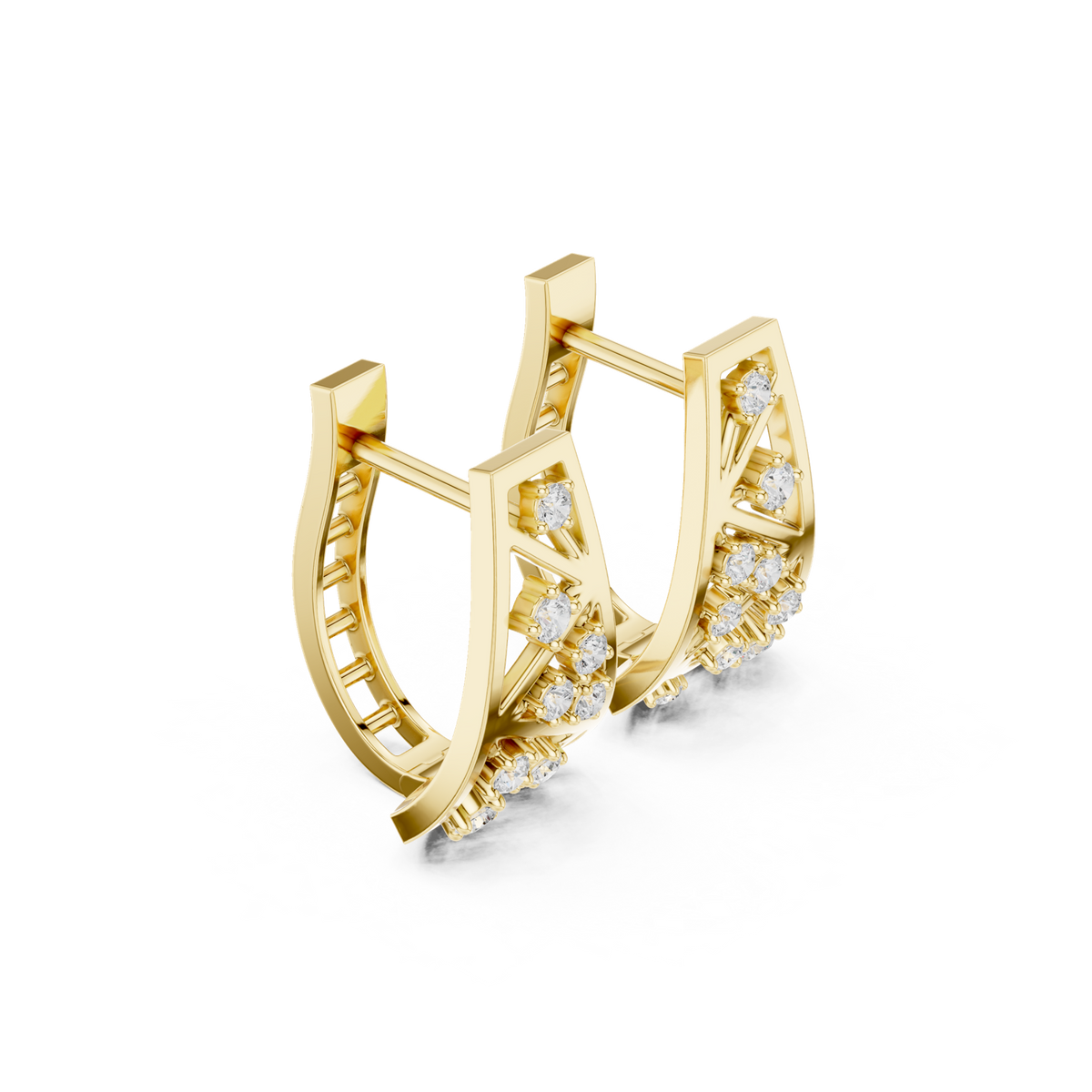 14K Solid Gold Lab Diamond Cluster Earrings, Yellow Gold, view 1