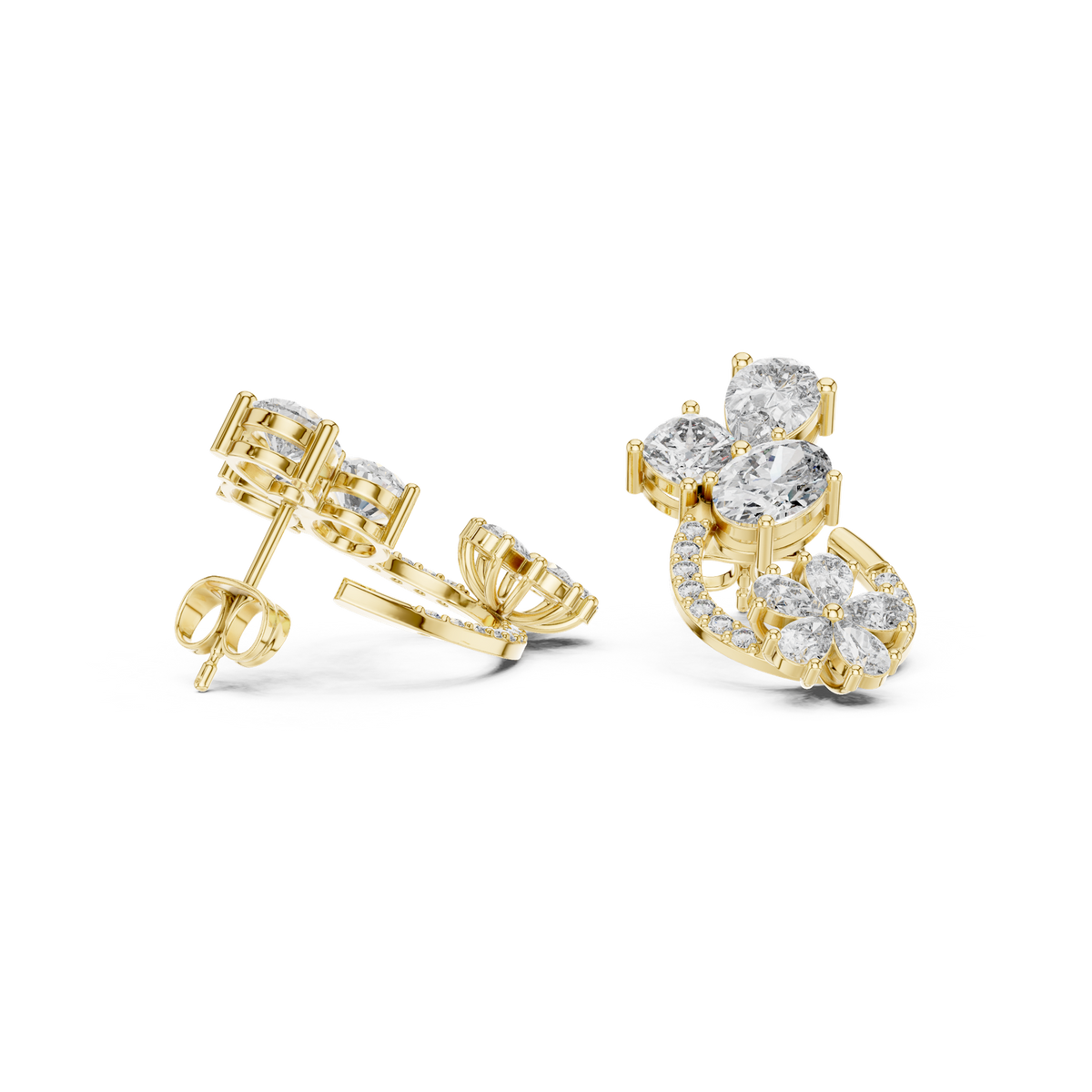 14K Solid Gold Lab Diamond Hoop Earrings, Yellow Gold, view 1