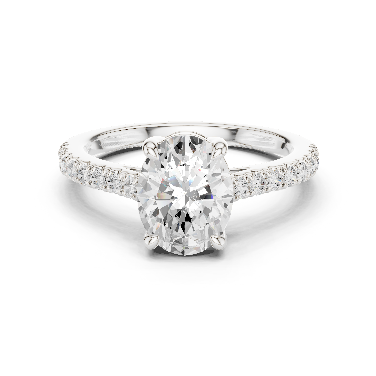 Gold Ring DDLR-039, Oval center stone, White Gold