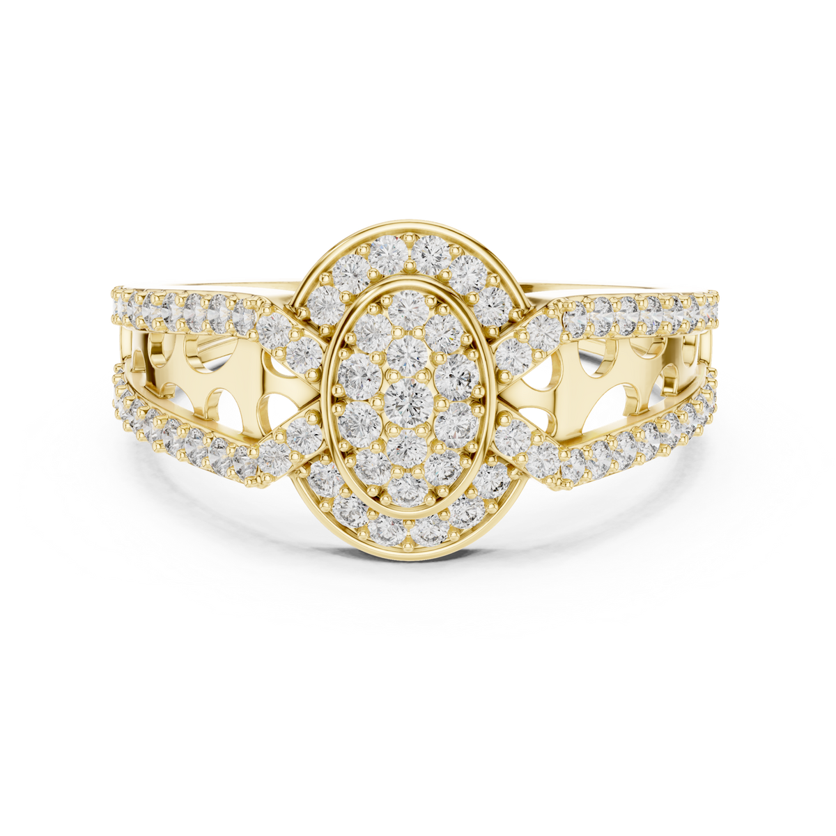 14K Solid Gold Lab Diamond Halo Ring, Yellow Gold