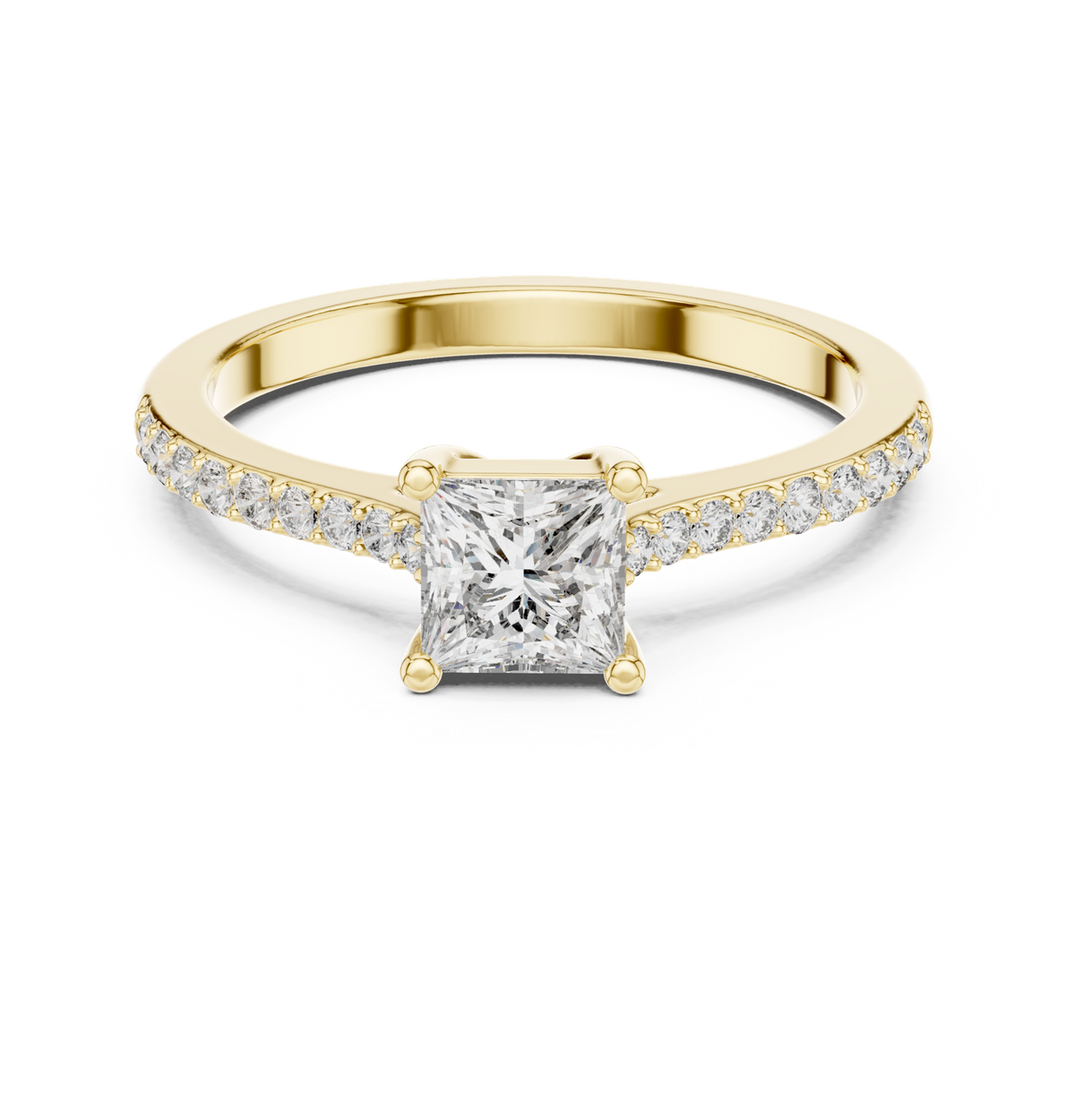 14K Solid Gold Lab Diamond Solitaire Ring, Yellow Gold