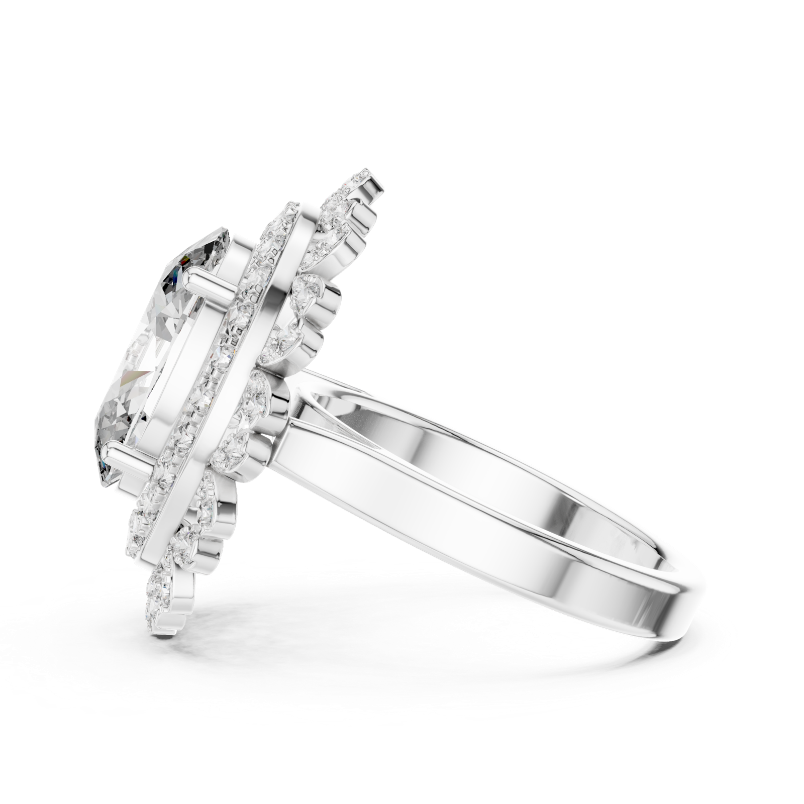 14K Solid Gold Lab Diamond Halo Ring, White Gold, view 3