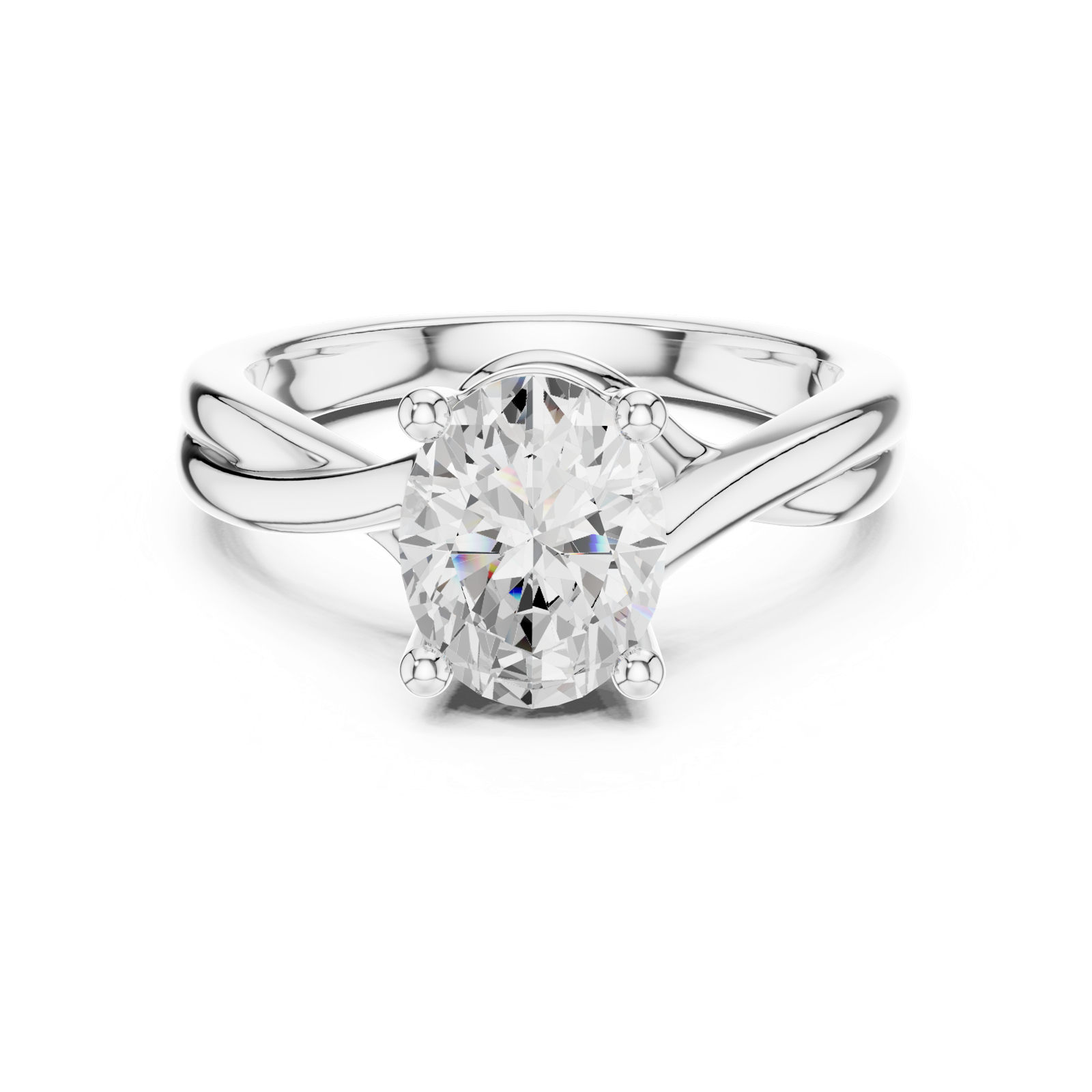 Gold Twisted Band Solitaire Engagement Ring, Oval center stone, White Gold, view 4