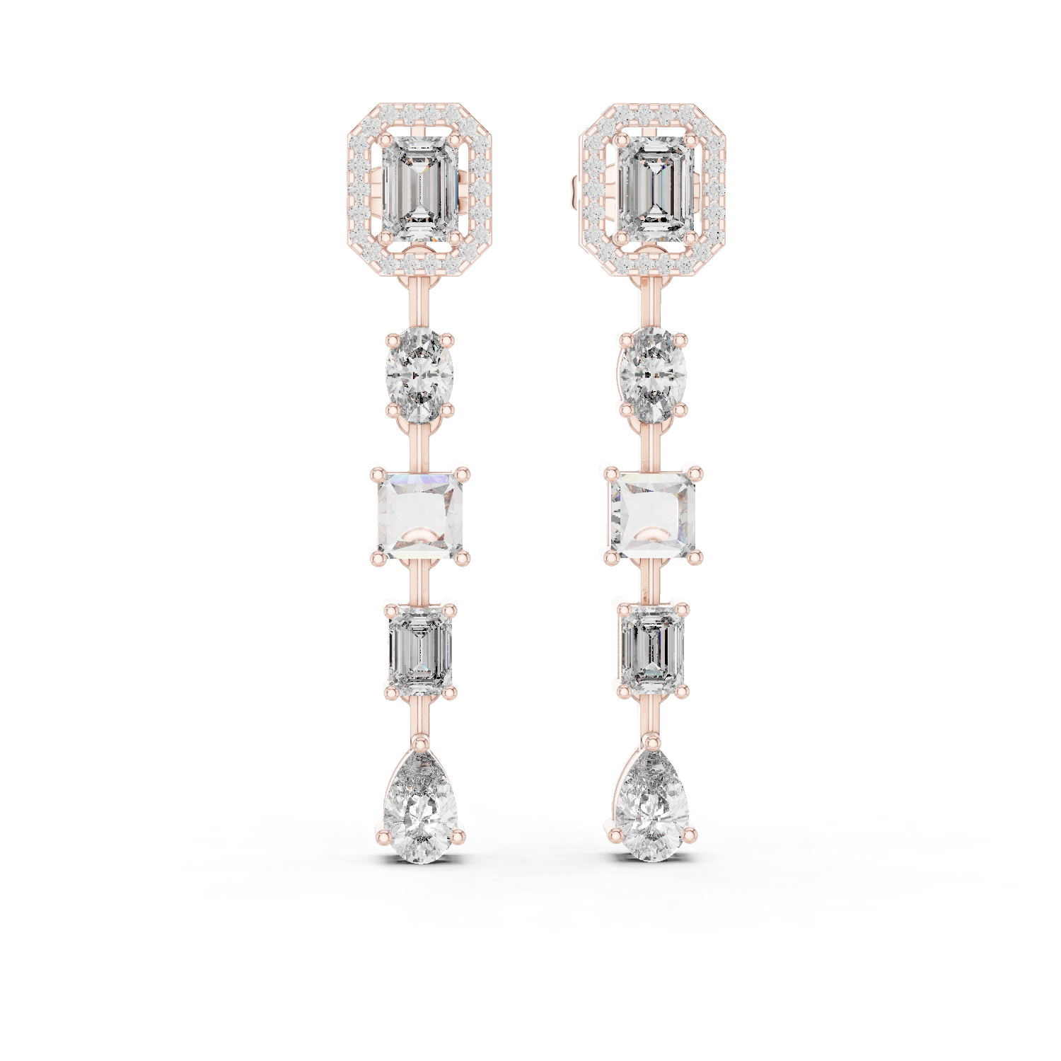 14K Solid Gold Lab Diamond Drop Earrings, Rose Gold