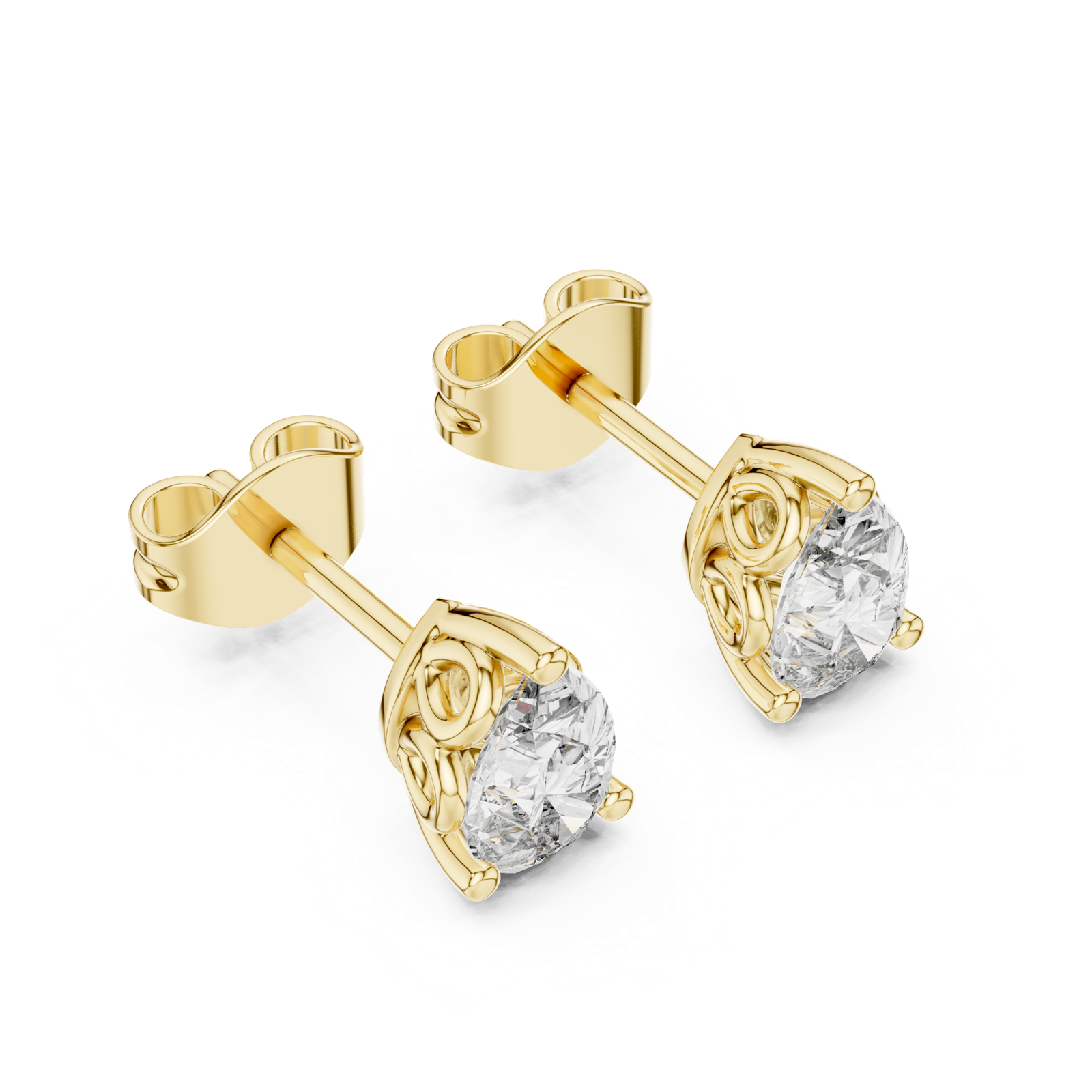 14K Solid Gold Lab Diamond Stud Earrings, Yellow Gold, view 2