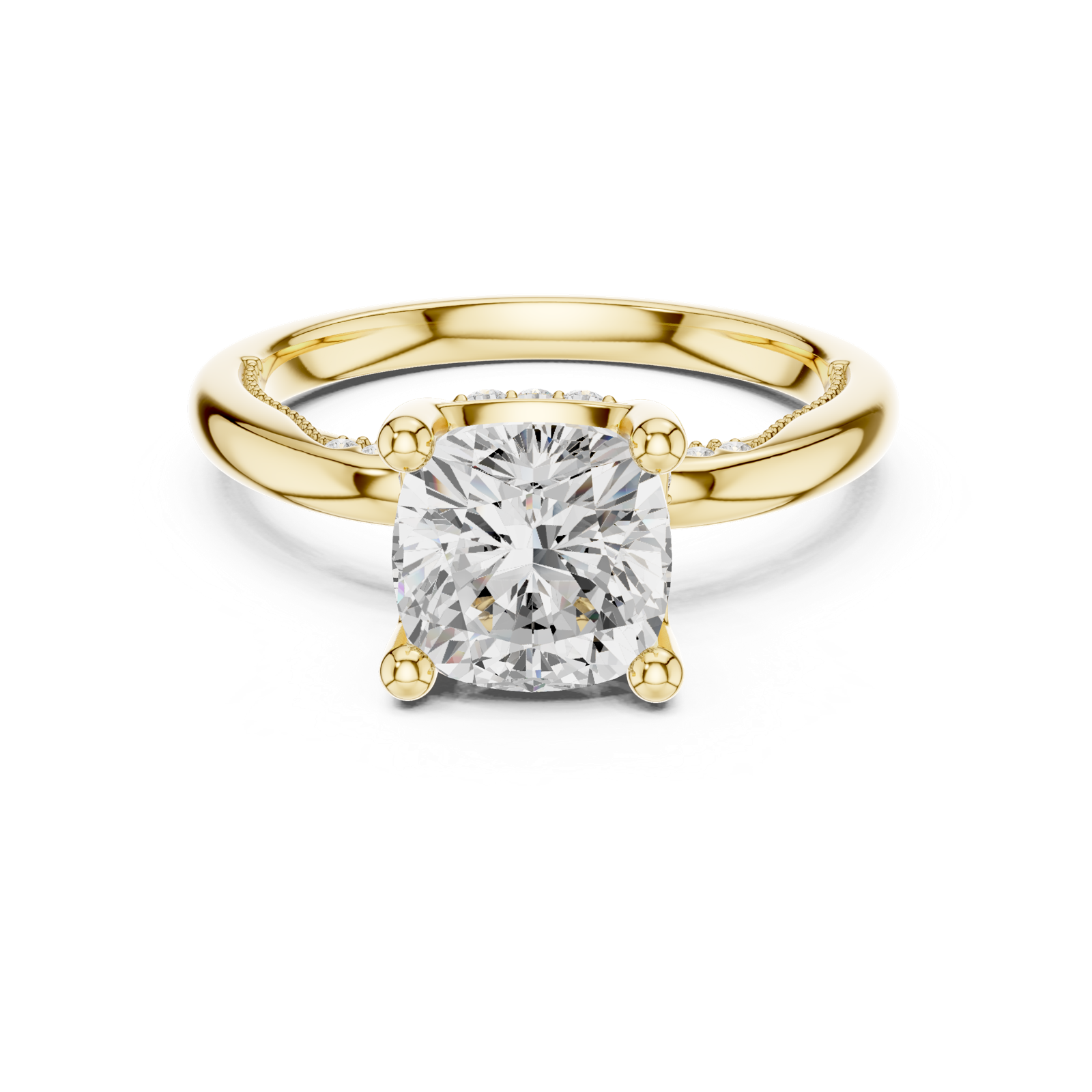 Gold Ring, Cushion center stone, Yellow Gold, view 4