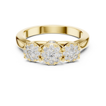 14K Solid Gold Lab Diamond Three-Stone Ring, Yellow Gold