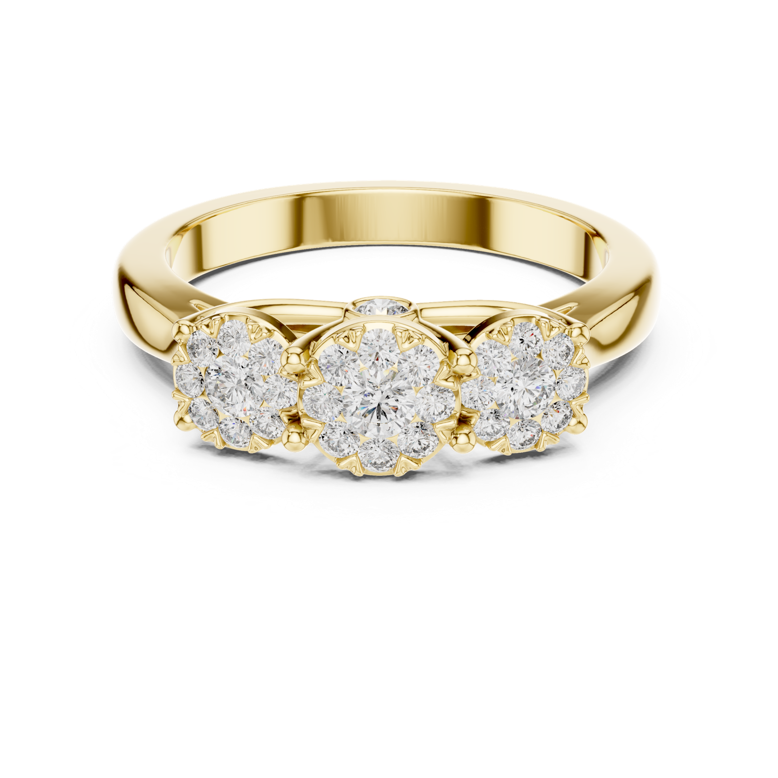14K Solid Gold Lab Diamond Three-Stone Ring, Yellow Gold