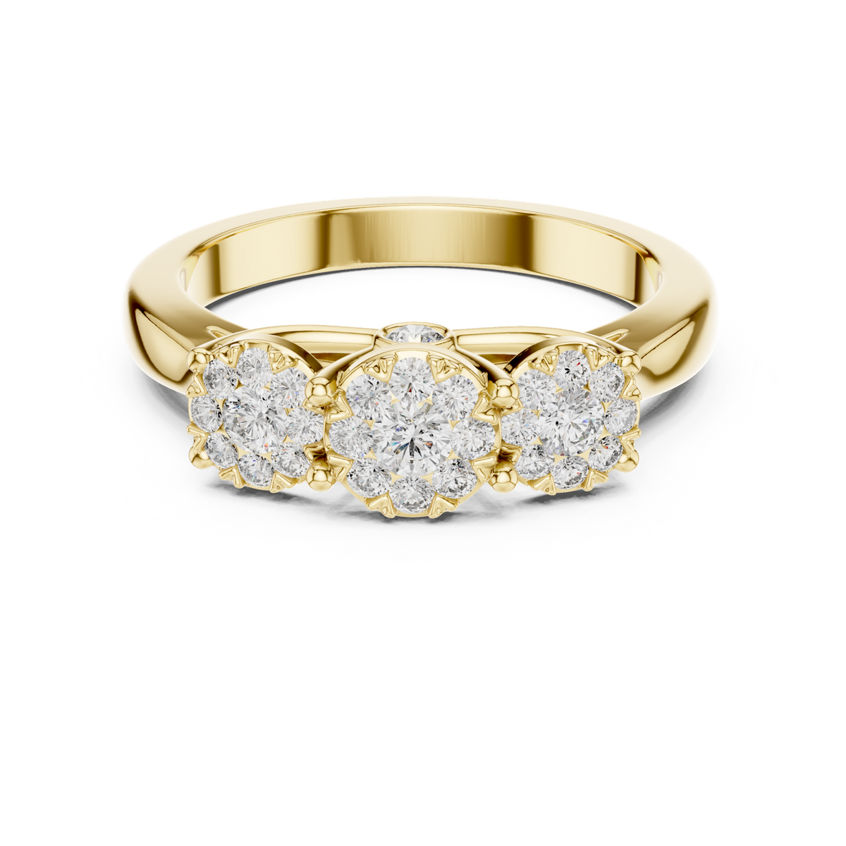 14K Solid Gold Lab Diamond Three-Stone Ring, Yellow Gold