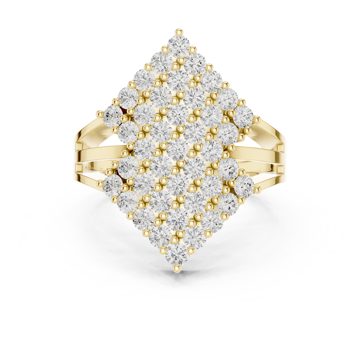 14K Solid Gold Lab Diamond Cluster Ring, Yellow Gold