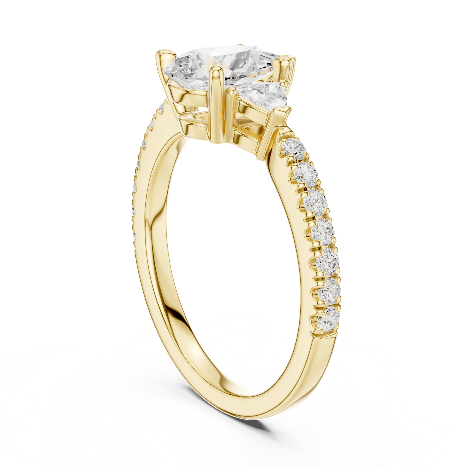 Gold Ring DDLR-037, Pear center stone, Yellow Gold, view 1