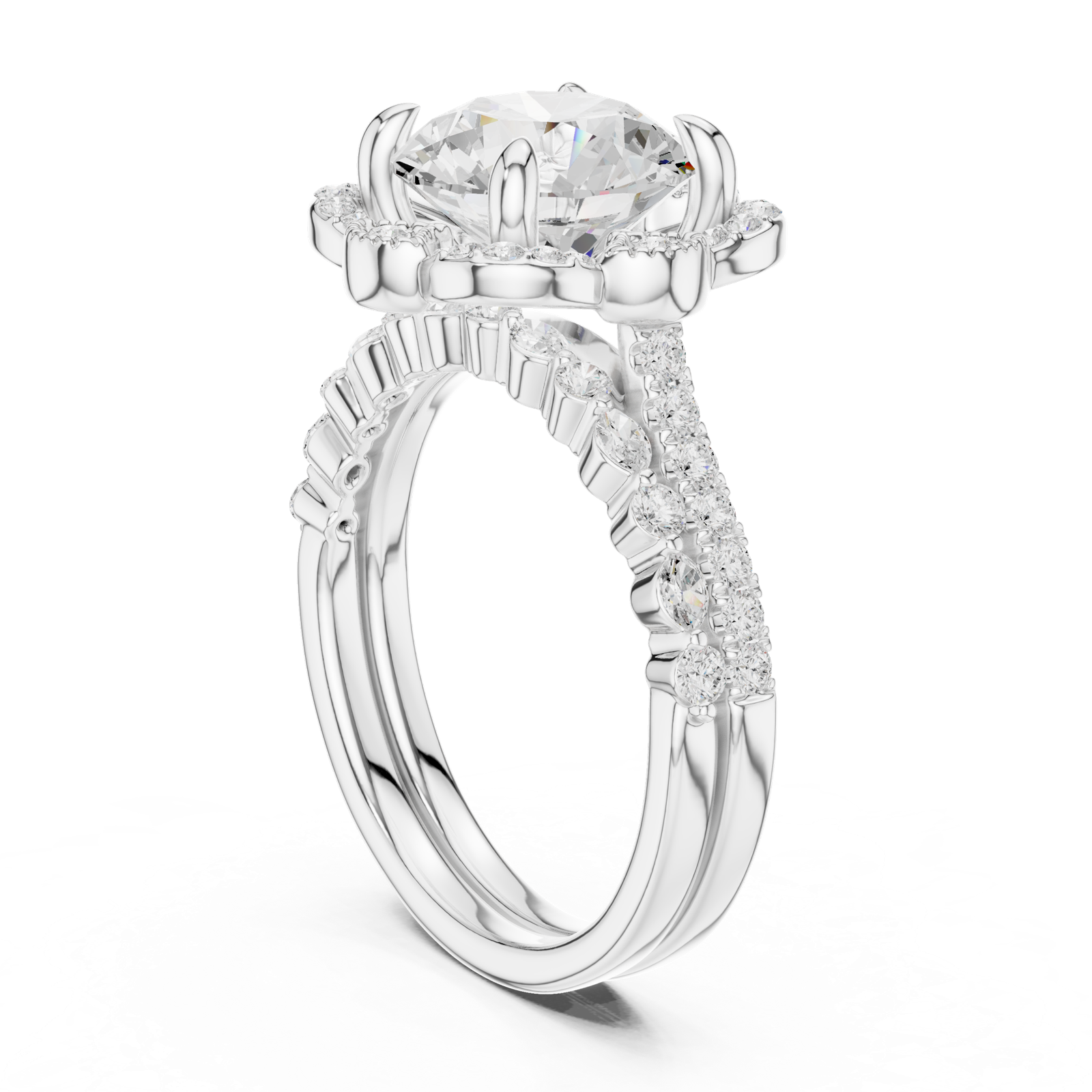 Gold Ring DDLR-442, Round center stone, White Gold, view 1