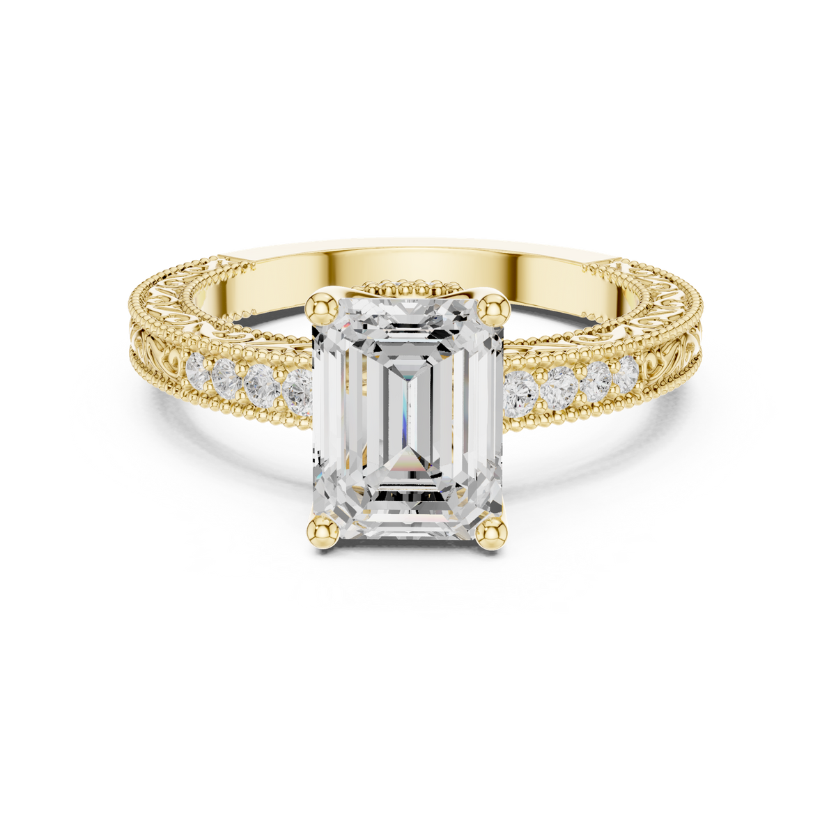 14K Solid Gold Lab Diamond Solitaire Ring, Yellow Gold