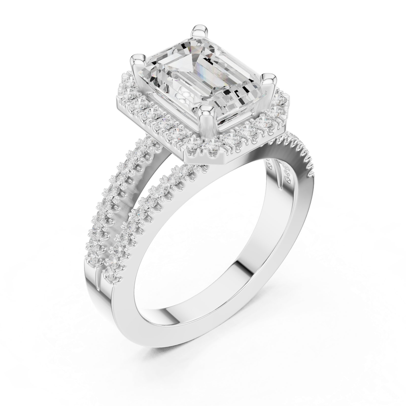Gold Ring DDLR-350, Emerald center stone, White Gold, view 2