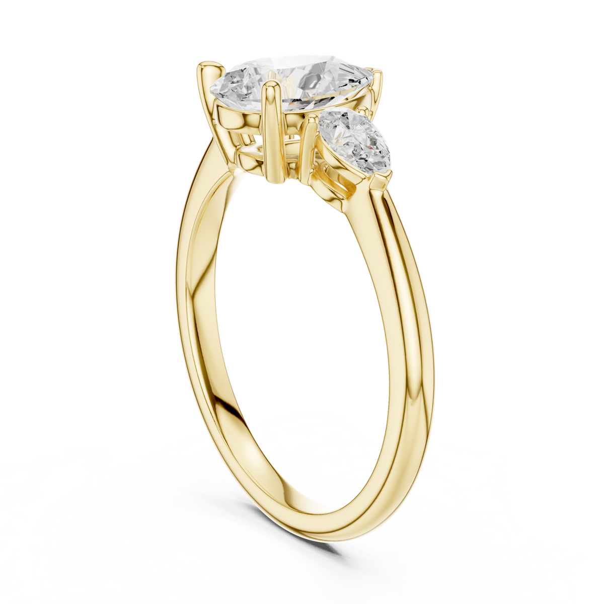 14K Solid Gold Lab Diamond Three-Stone Ring, Yellow Gold, view 1