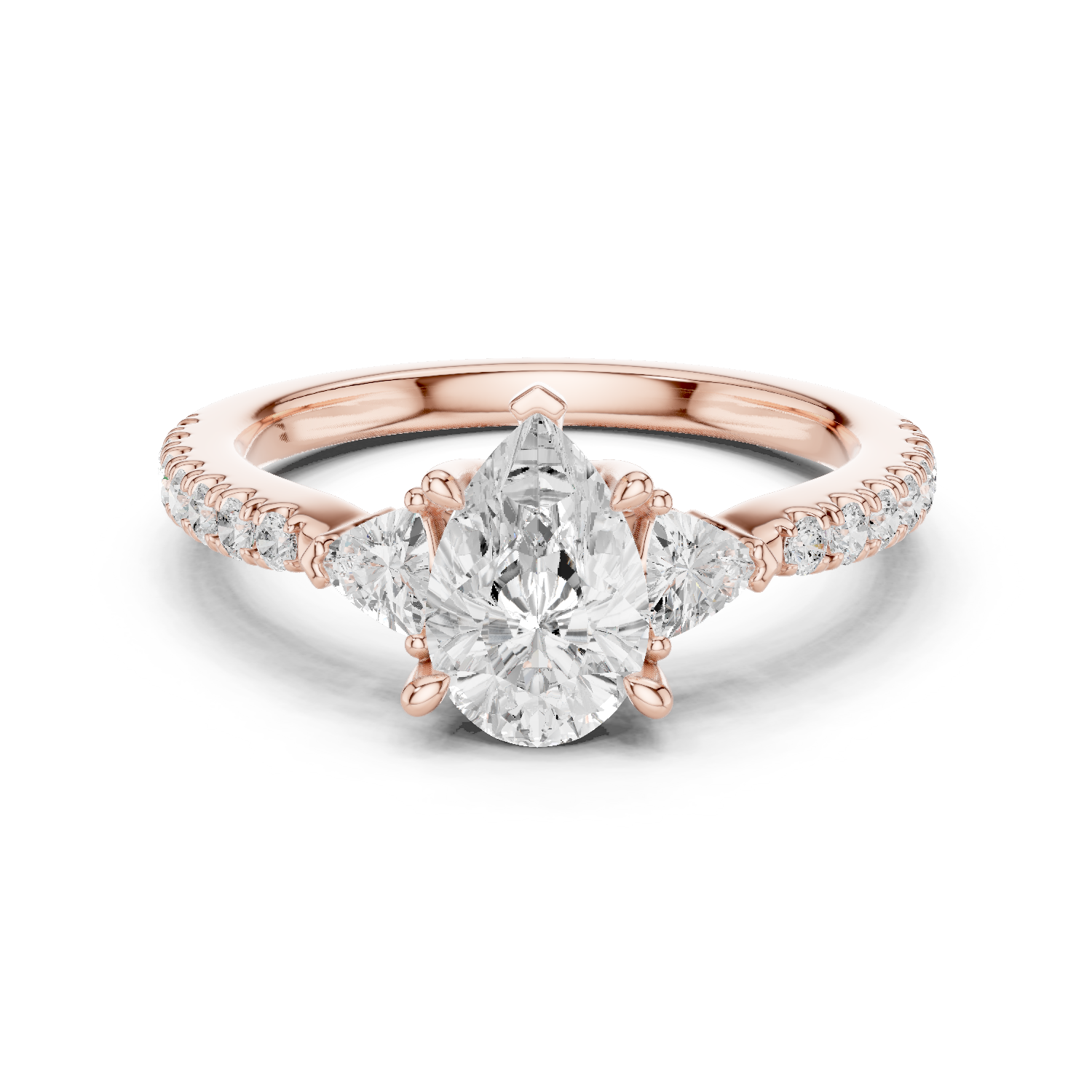 Gold Ring DDLR-037, Pear center stone, Rose Gold