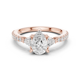 Gold Ring DDLR-037, Pear center stone, Rose Gold
