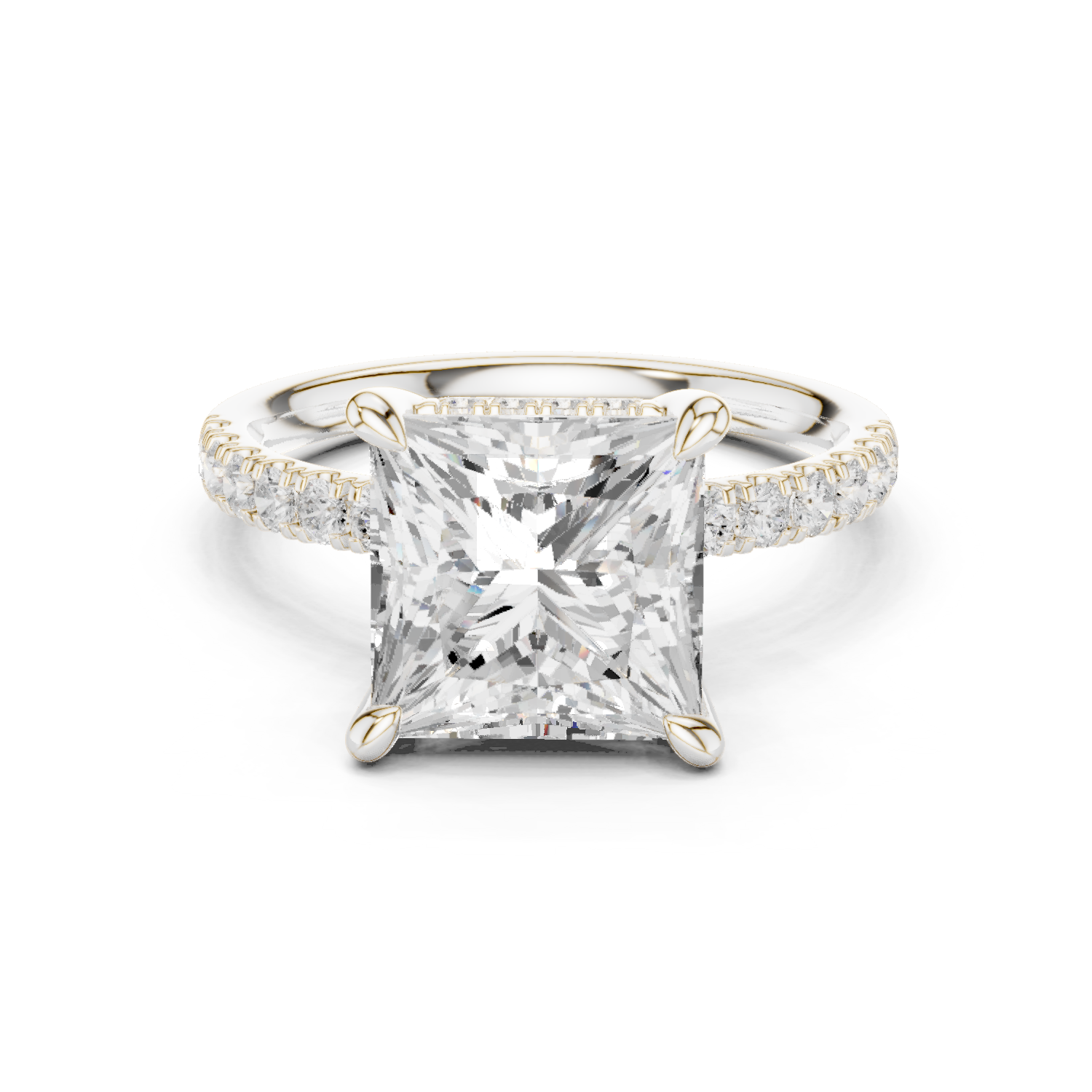 Gold Ring DDLR-259, Princess center stone, White Gold