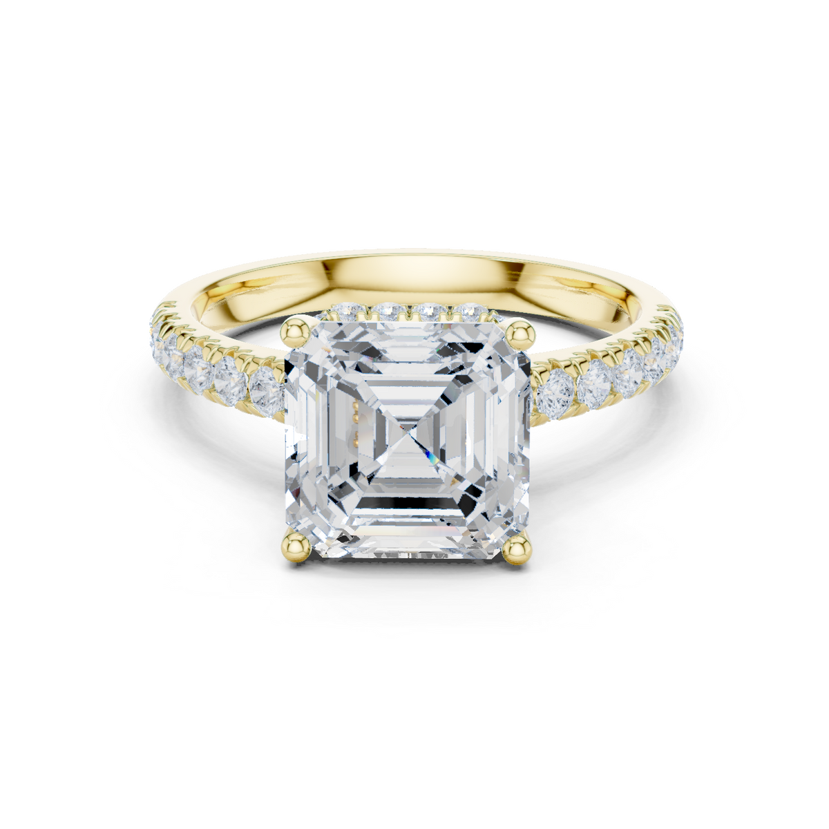 Gold Ring, Asscher center stone, Yellow Gold