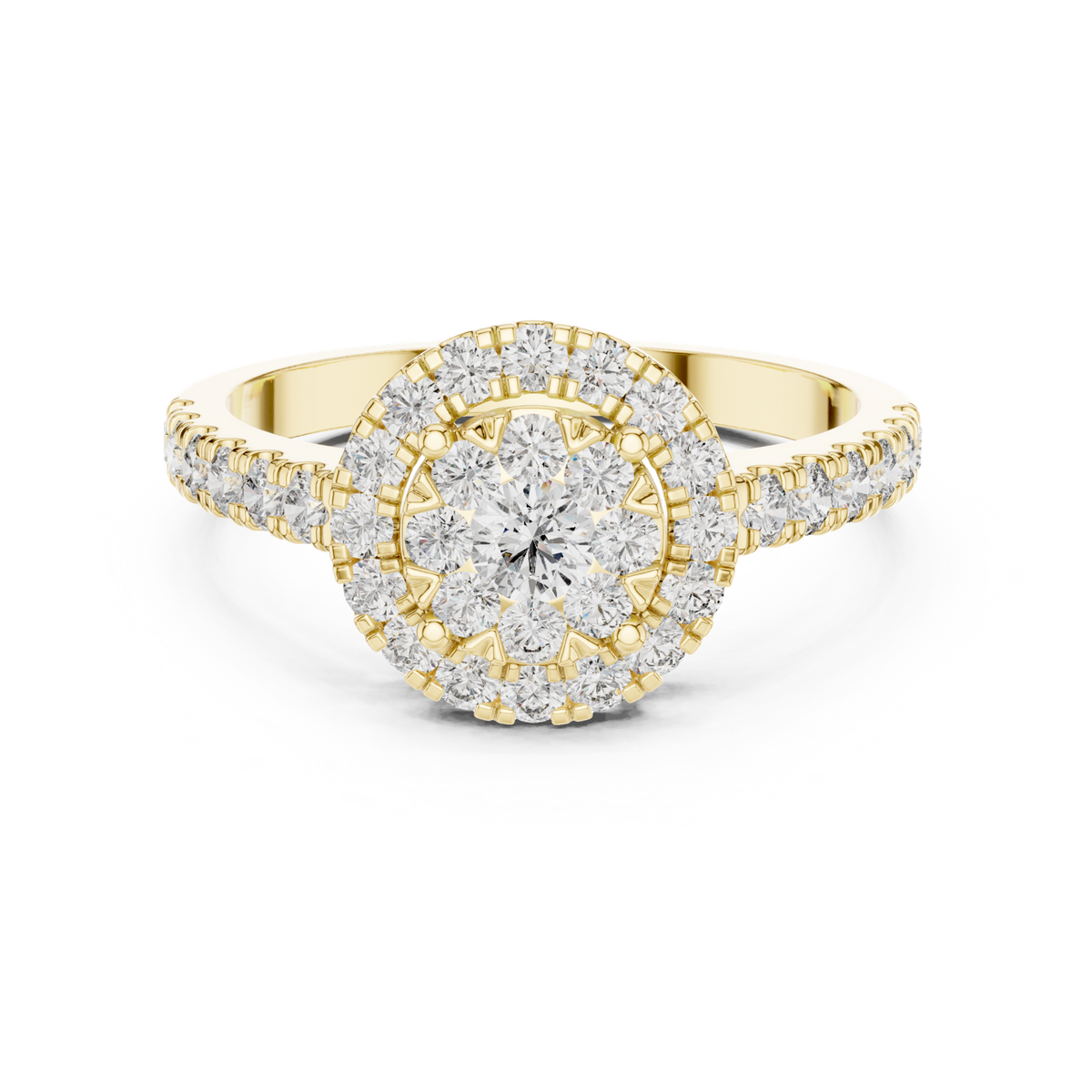 14K Solid Gold Lab Diamond Halo Ring, Yellow Gold