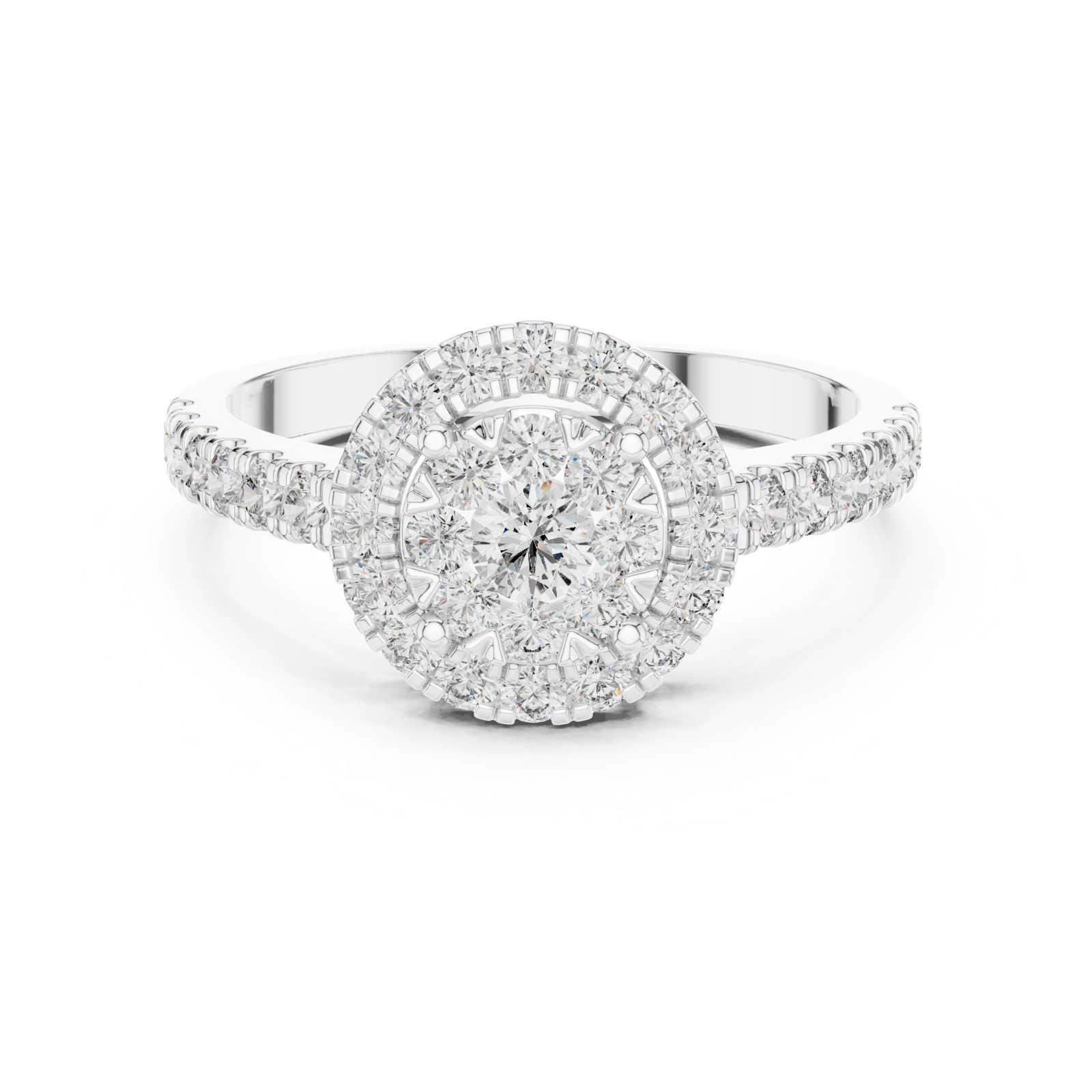 14K Solid Gold Lab Diamond Halo Ring, White Gold