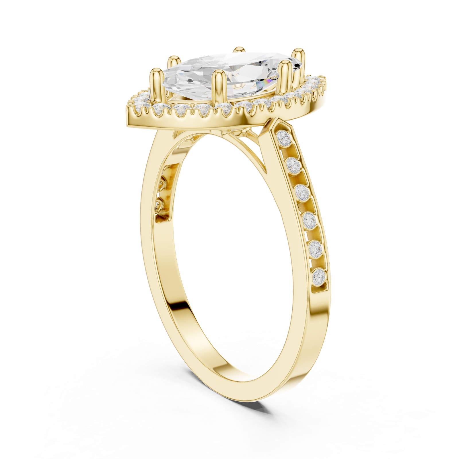 Gold Ring DDLR-349, Marquise center stone, Yellow Gold, view 1