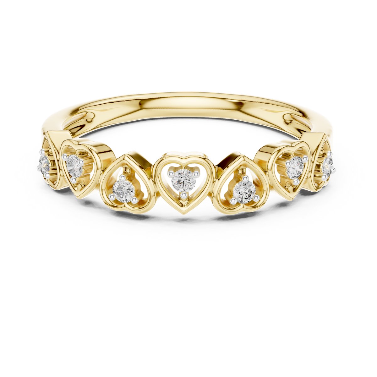 14K Solid Gold Lab Diamond Heart Band Ring, Yellow Gold
