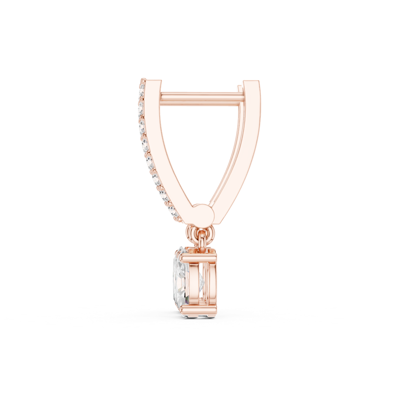 14K Solid Gold Lab Diamond Huggie Earrings, Rose Gold, view 3