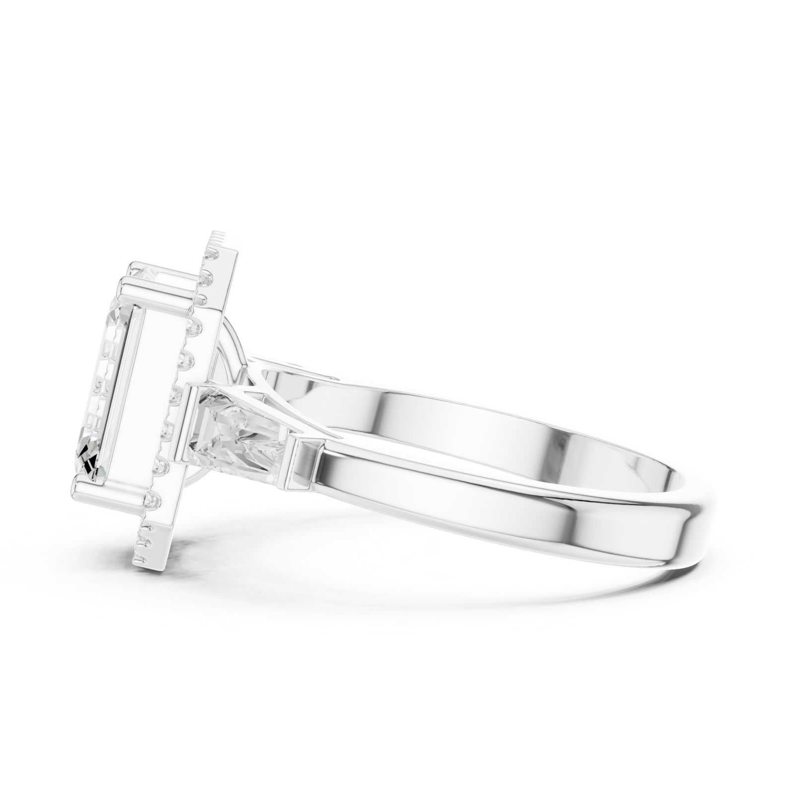Gold Ring, Emerald center stone, White Gold, view 3