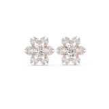 14K Solid Gold Lab Diamond Flower Cluster Earrings, Rose Gold