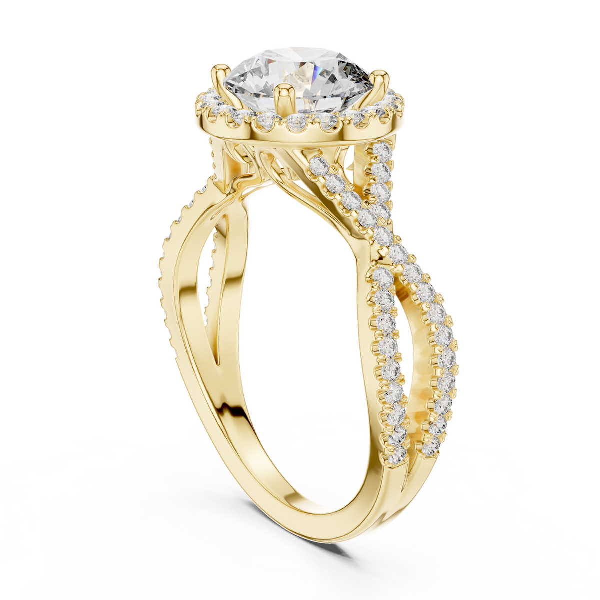 14K Solid Gold Lab Diamond Halo Ring, Yellow Gold, view 1
