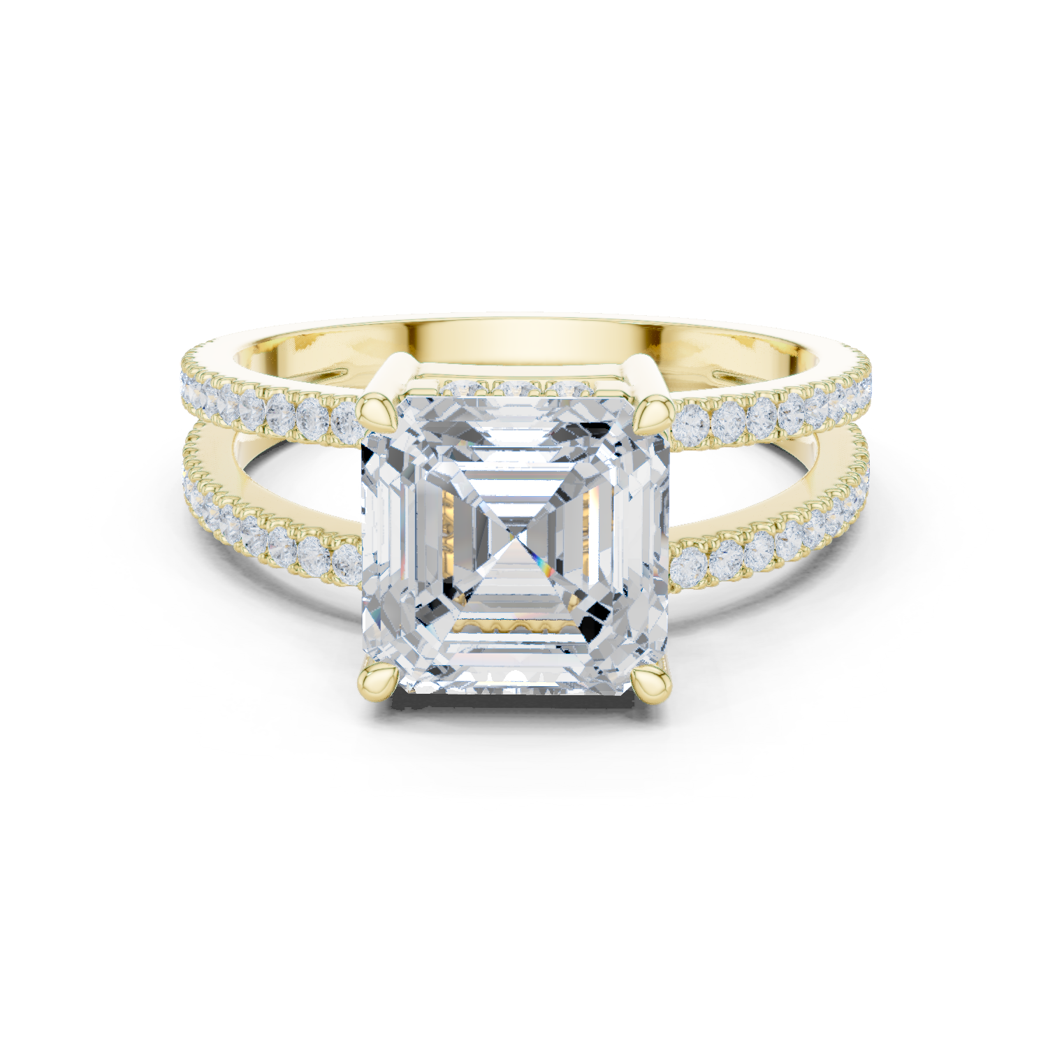 Gold Jewelry, Asscher center stone, Yellow Gold
