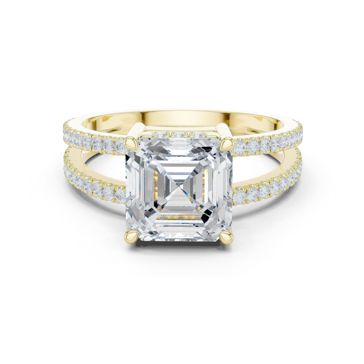 Gold Jewelry, Asscher center stone, Yellow Gold