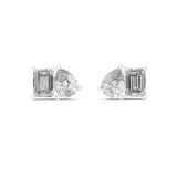 14K Solid Gold Lab Diamond Cluster Earrings, White Gold