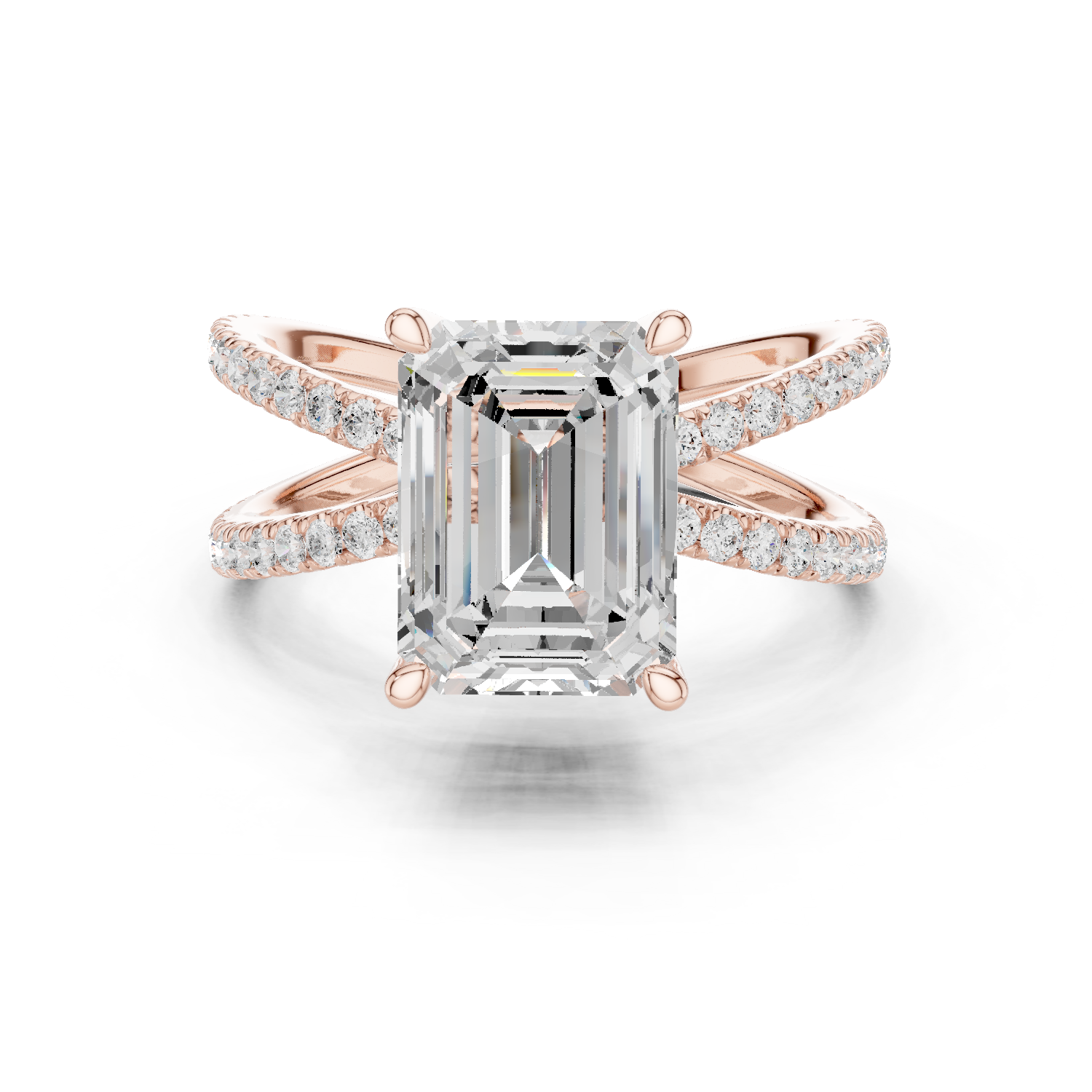 Gold Jewelry, Emerald center stone, Rose Gold