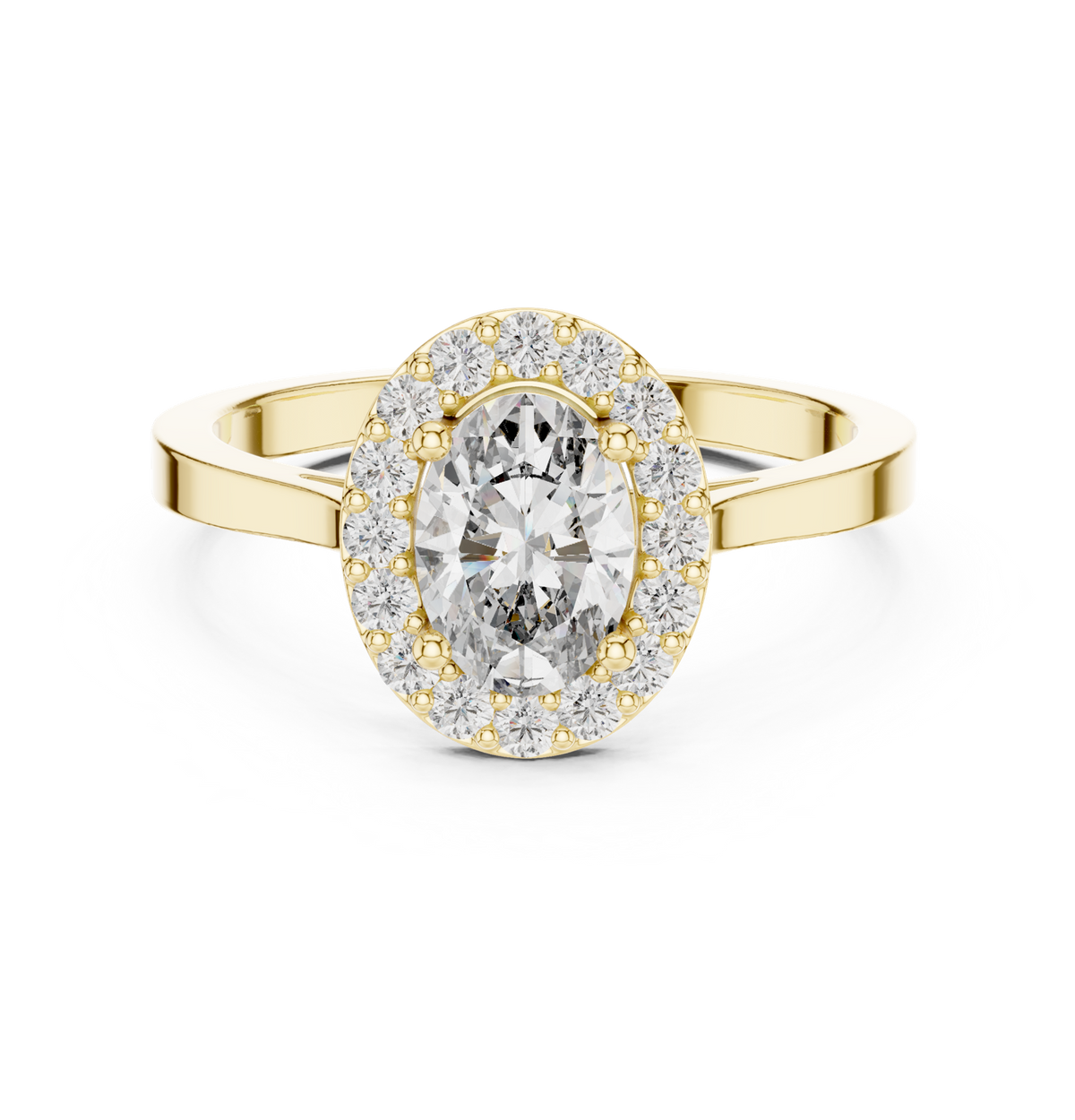 14K Solid Gold Lab Diamond Halo Ring, Yellow Gold