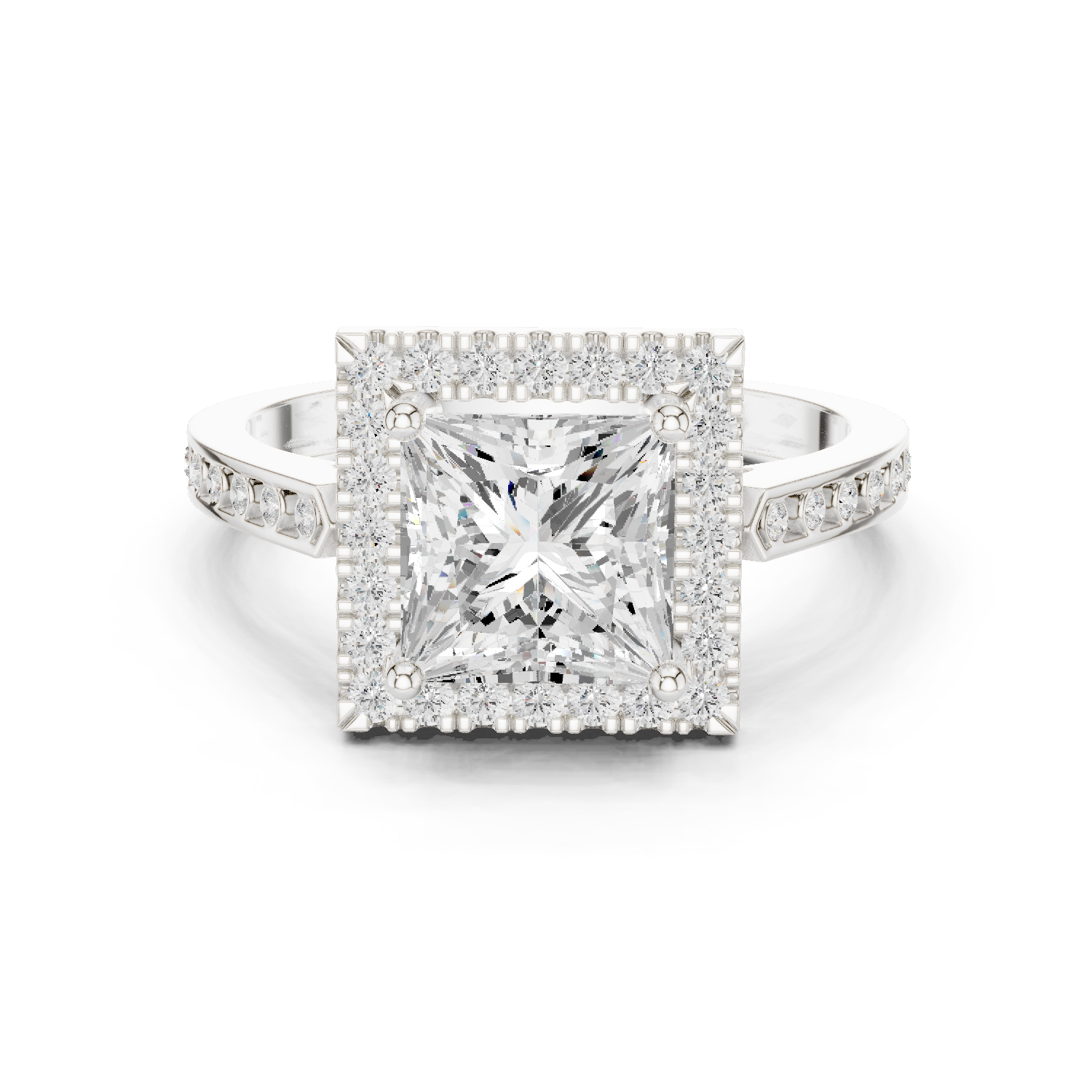 Gold Ring DDLR-349, Princess center stone, White Gold