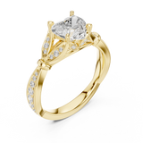 Gold Ring DDLR-257, Heart center stone, Yellow Gold, view 2
