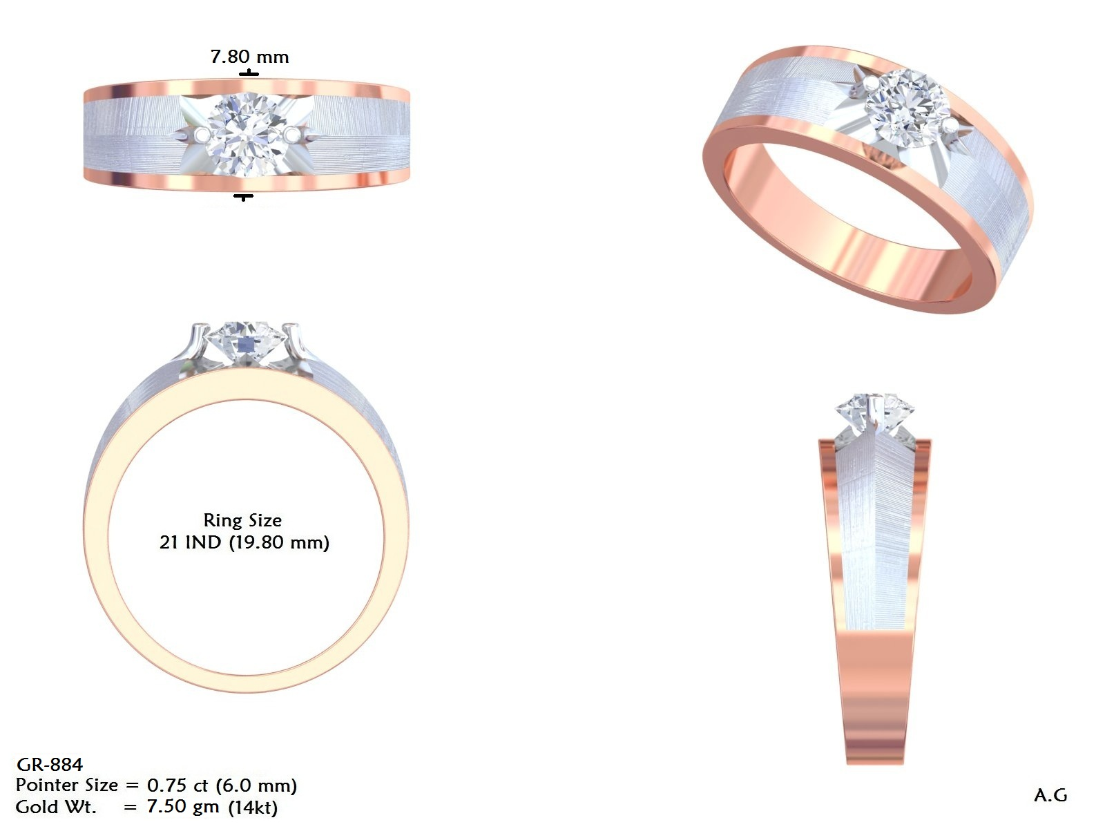 14K Solid Gold Lab Diamond Solitaire Ring, Yellow Gold, view 50