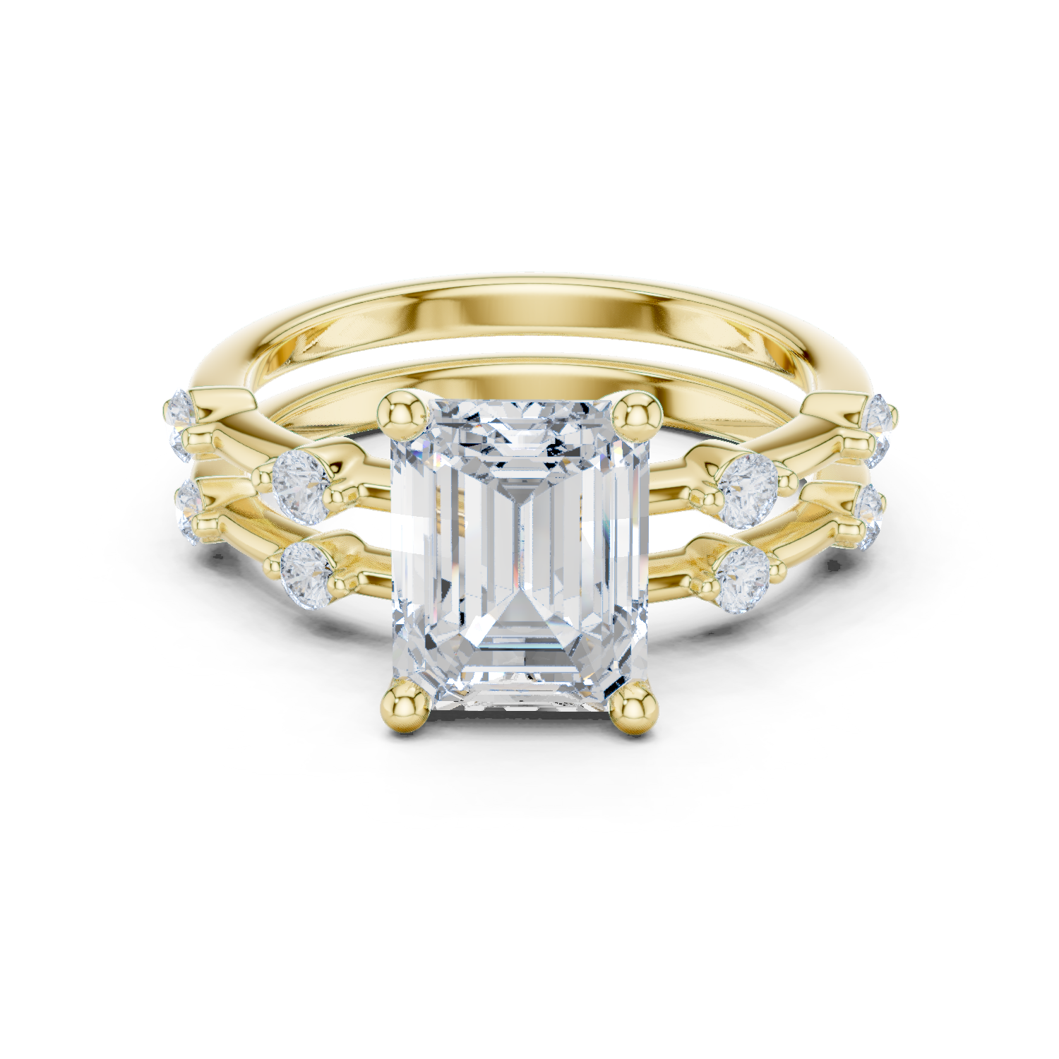 Gold Ring DDLR-441, Emerald center stone, Yellow Gold