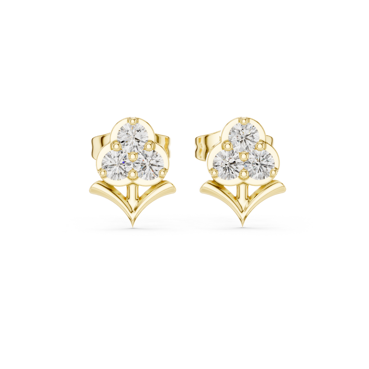 14K Solid Gold Lab Diamond Flower Cluster Earrings, Yellow Gold
