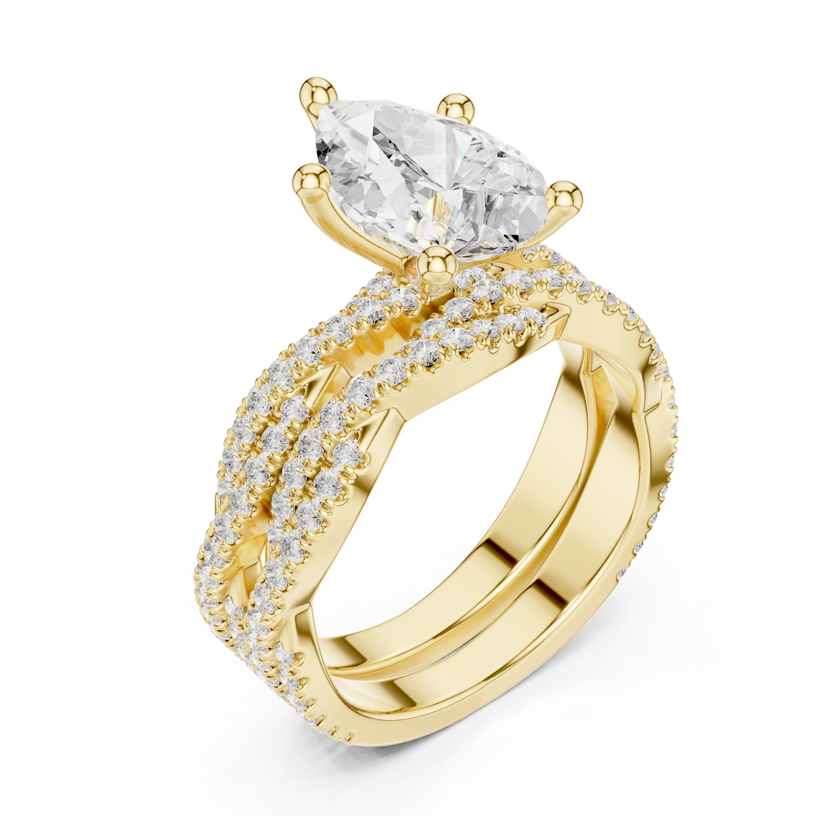 Gold Ring DDLR-300, Pear center stone, Yellow Gold, view 2