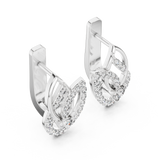 14K Solid Gold Lab Diamond Leaf Drop Earrings, White Gold, view 2